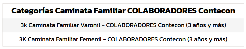 Categorías del evento