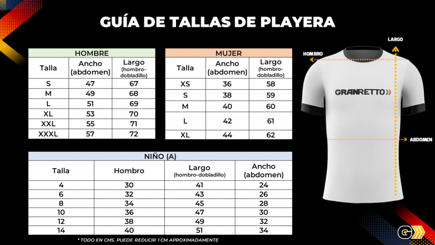 Guía de tallas de playera