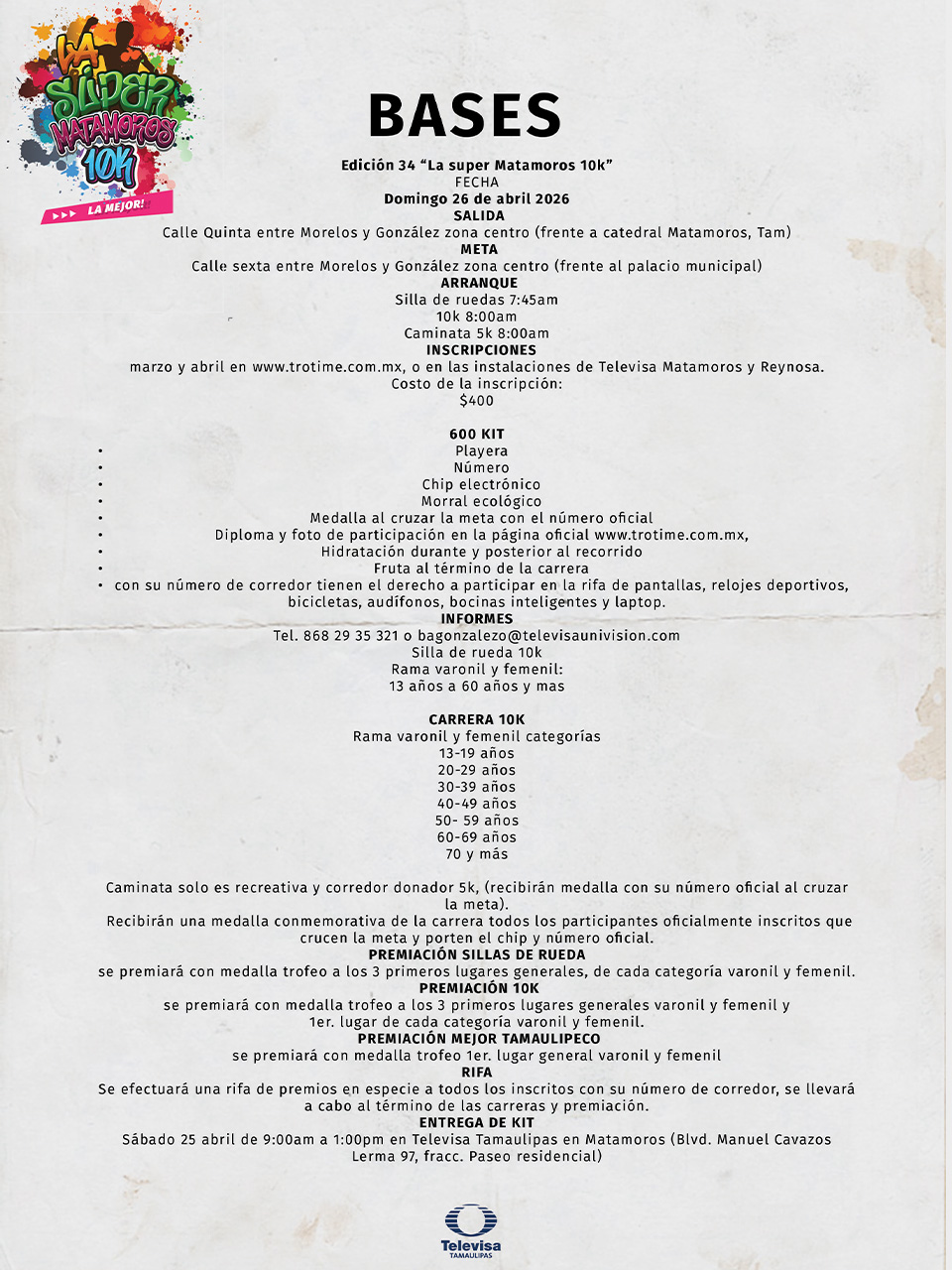 Convocatoria La Super Matamoros 10k 2026