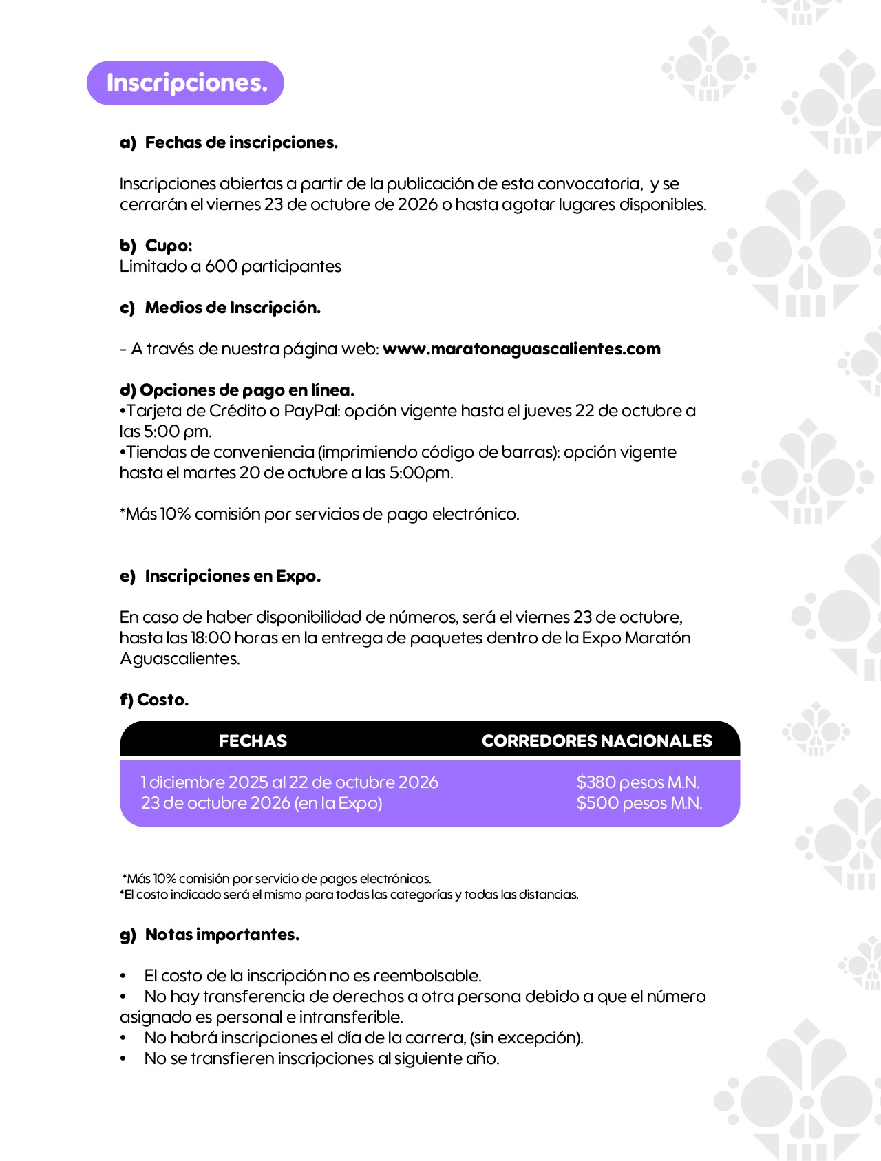 Inscripciones y precios