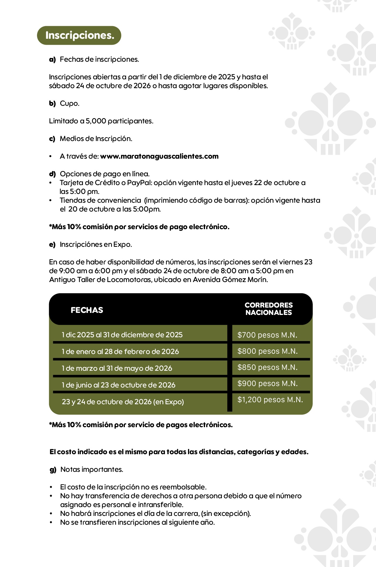 Inscripciones y precios