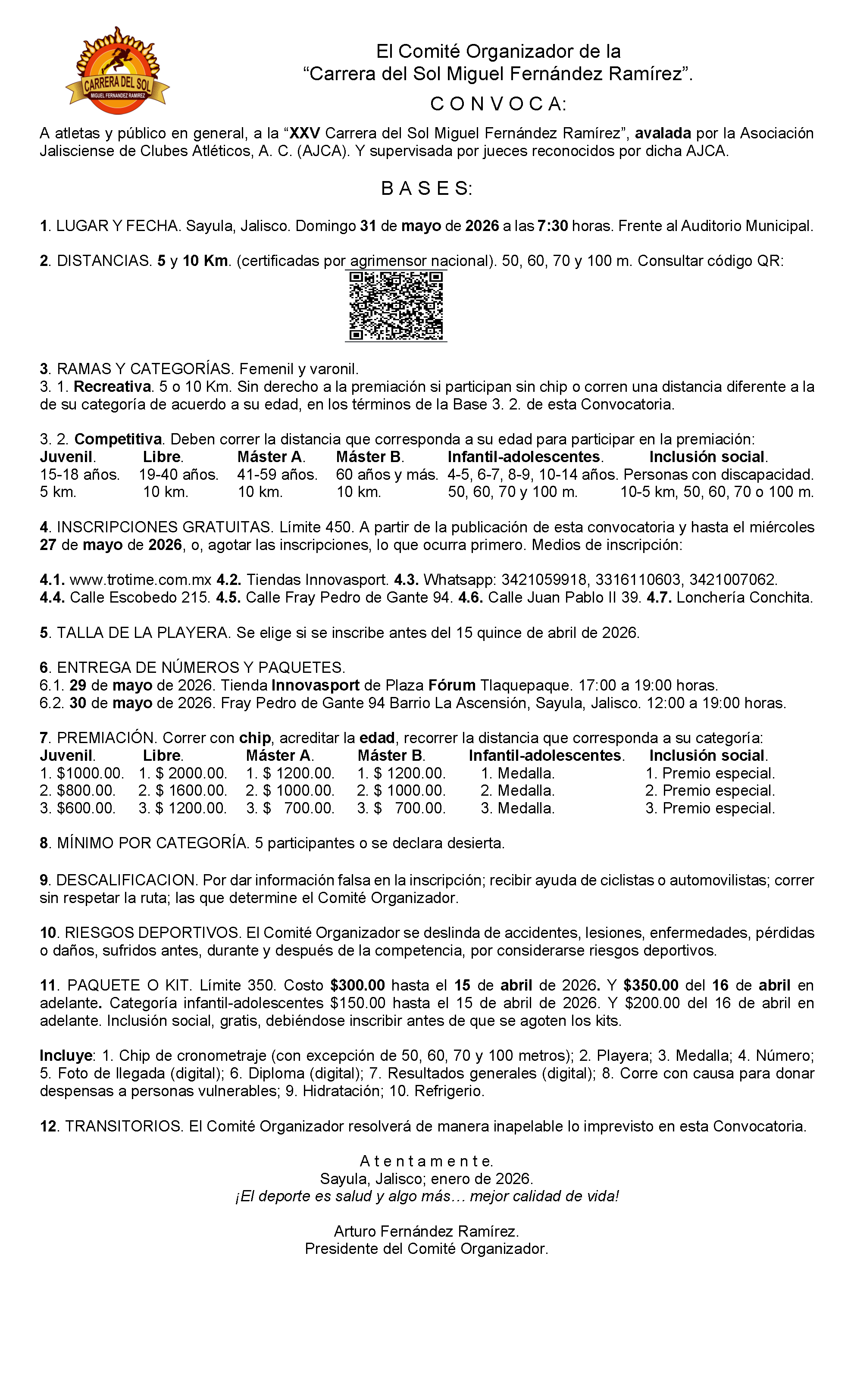 Convocatoria XXV Carrera del Sol 2026