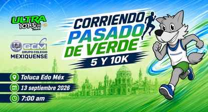 Logo de "Corriendo Pasado de Verde 5 y 10k" de Grupo Colegio Mexiquense y Ultra 101.3