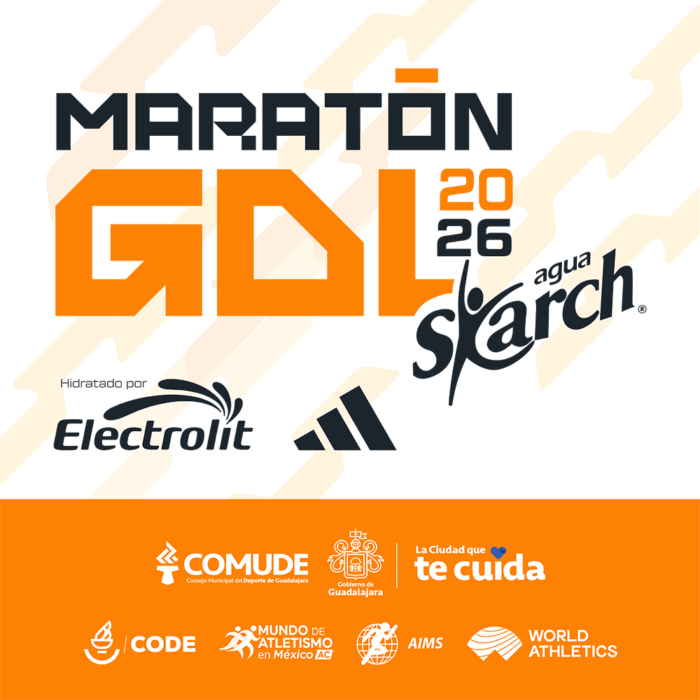 Logo de XLII Maratón Internacional Guadalajara 2026 Hidratado por Electrolit