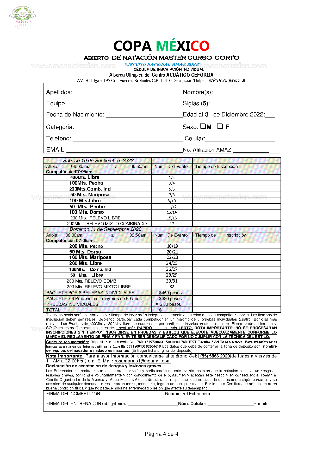 Copa México Abierto Natación Master Curso Corto 2022 - Página 4