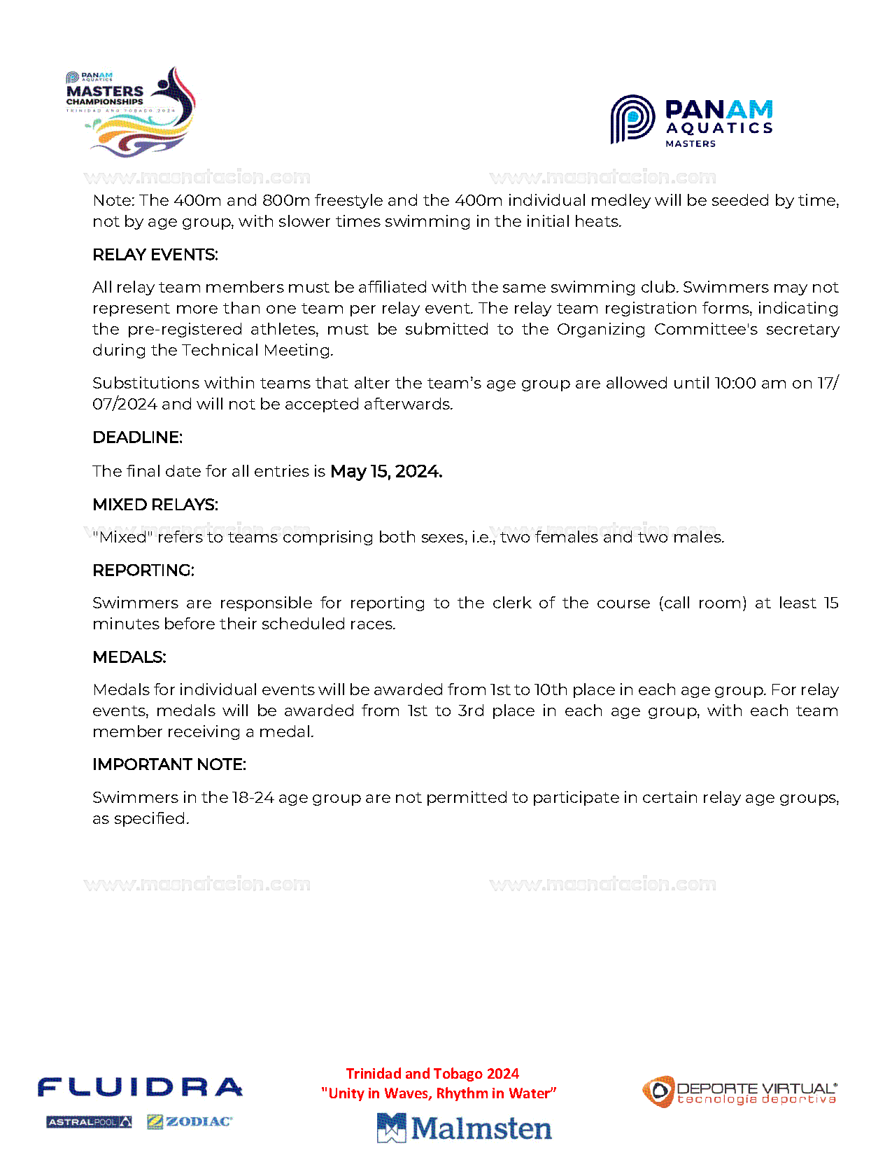 IX Panam Aquatics Masters Championships 2024 - Página 15