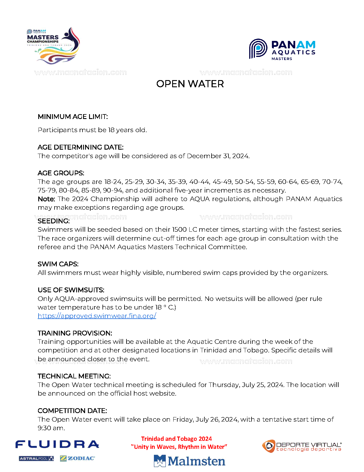 IX Panam Aquatics Masters Championships 2024 - Página 16