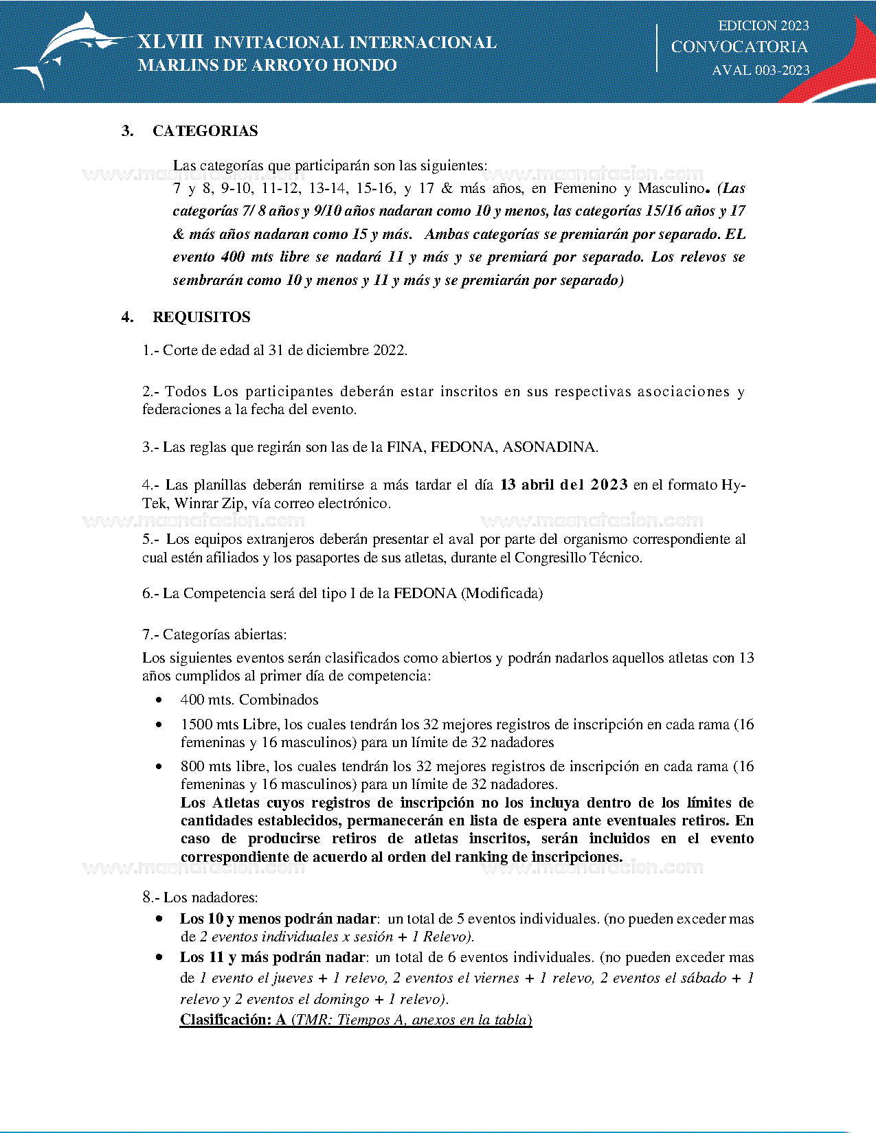 Xvliii  Invitacional Internacional de Natación Marlins de Arroyo Hondo 2023 - Página 4
