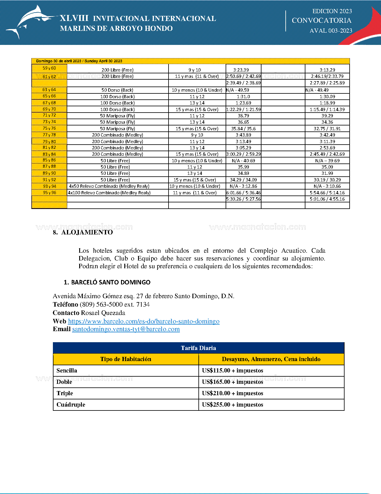 Xvliii  Invitacional Internacional de Natación Marlins de Arroyo Hondo 2023 - Página 8