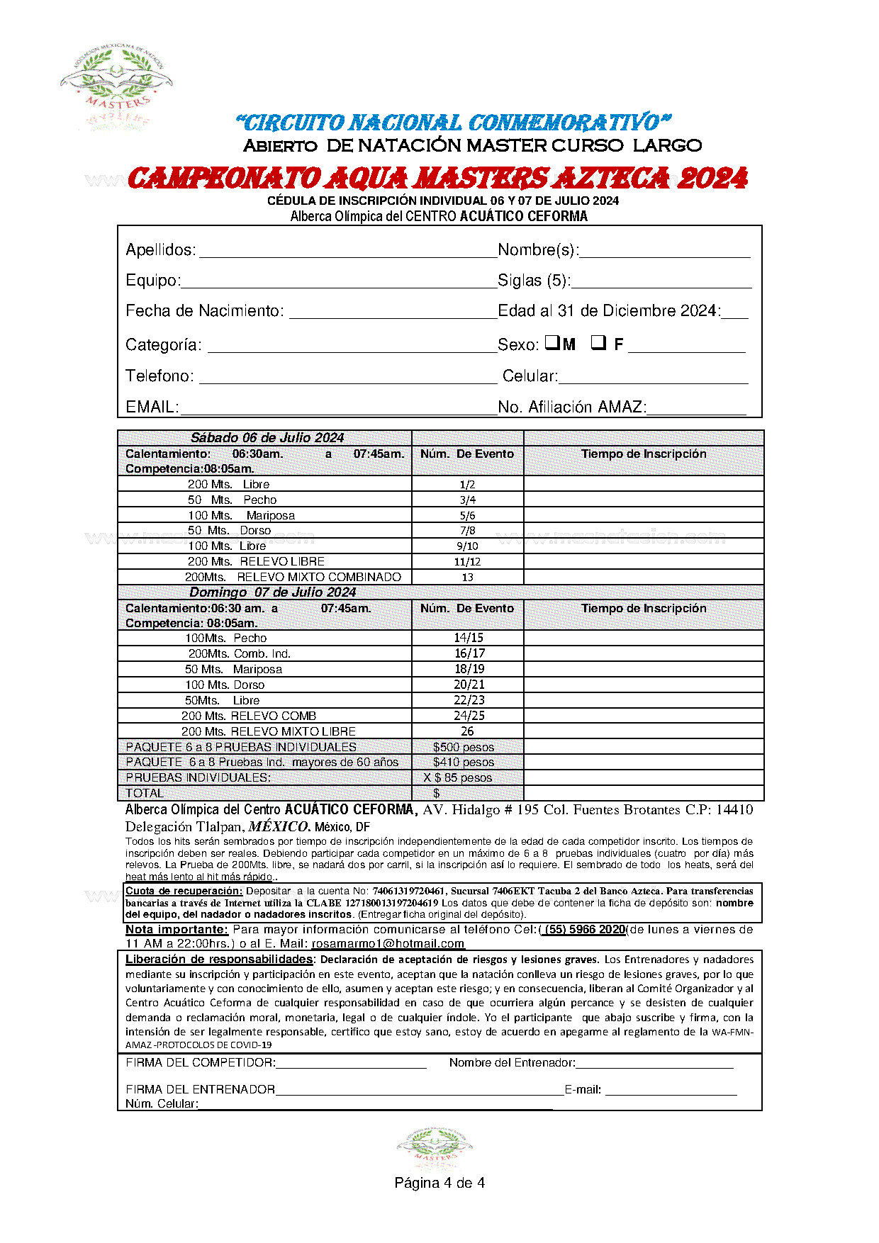 Abierto De Natación Master Curso Largo Campeonato Aqua Masters Azteca 2024 - Página 4