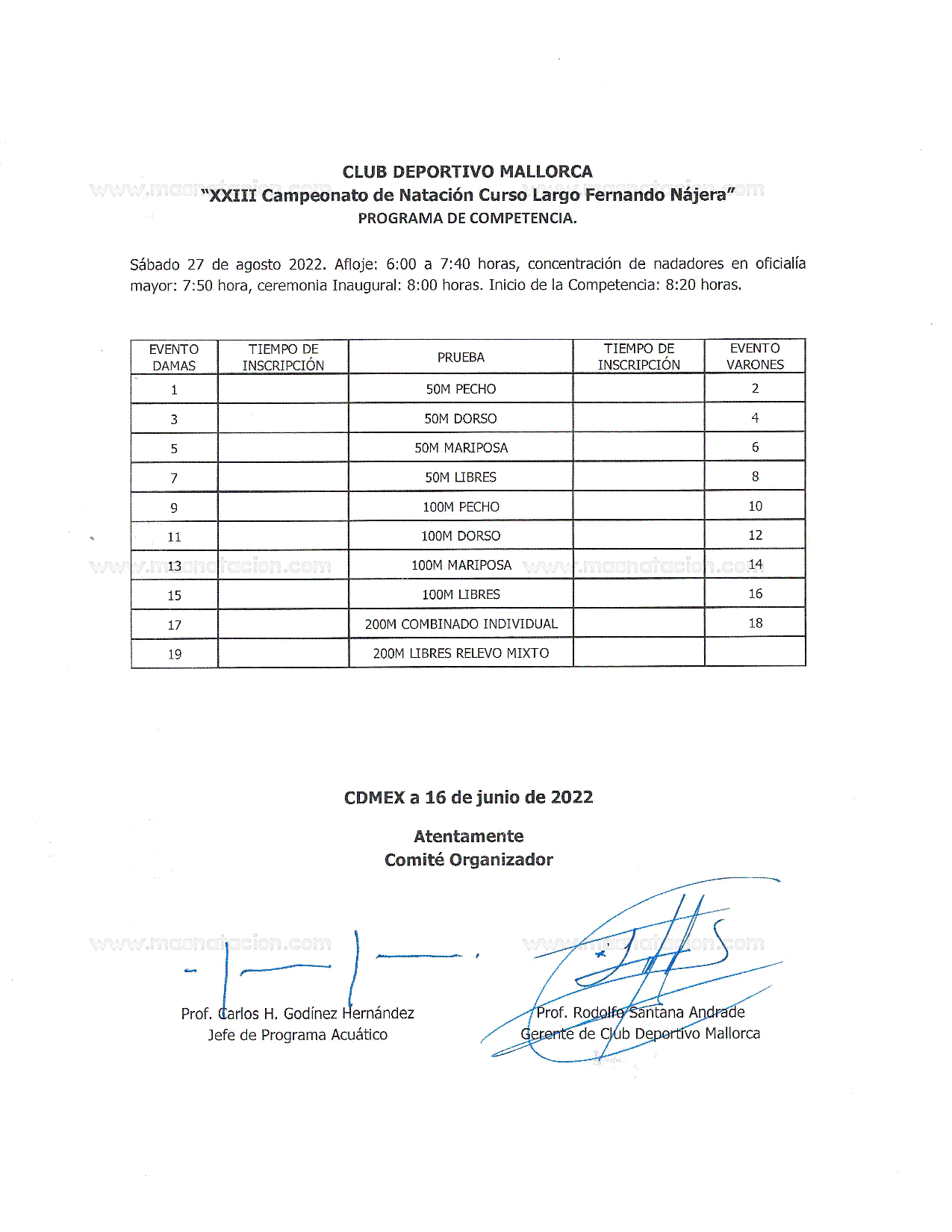 XXIII Campeonato de Natación Curso Largo Fernando Nájera 2022 - Página 4