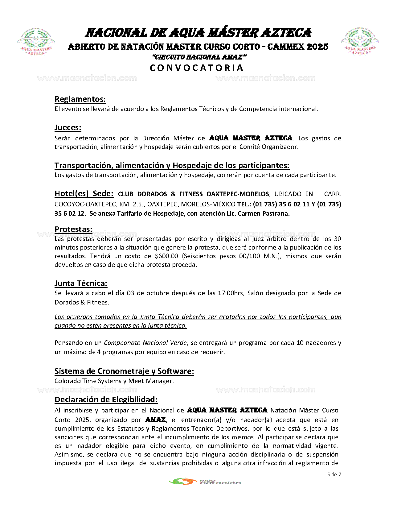 Nacional de Aqua Máster Azteca Abierto de Natación Master Curso Corto 2025 - Página 5