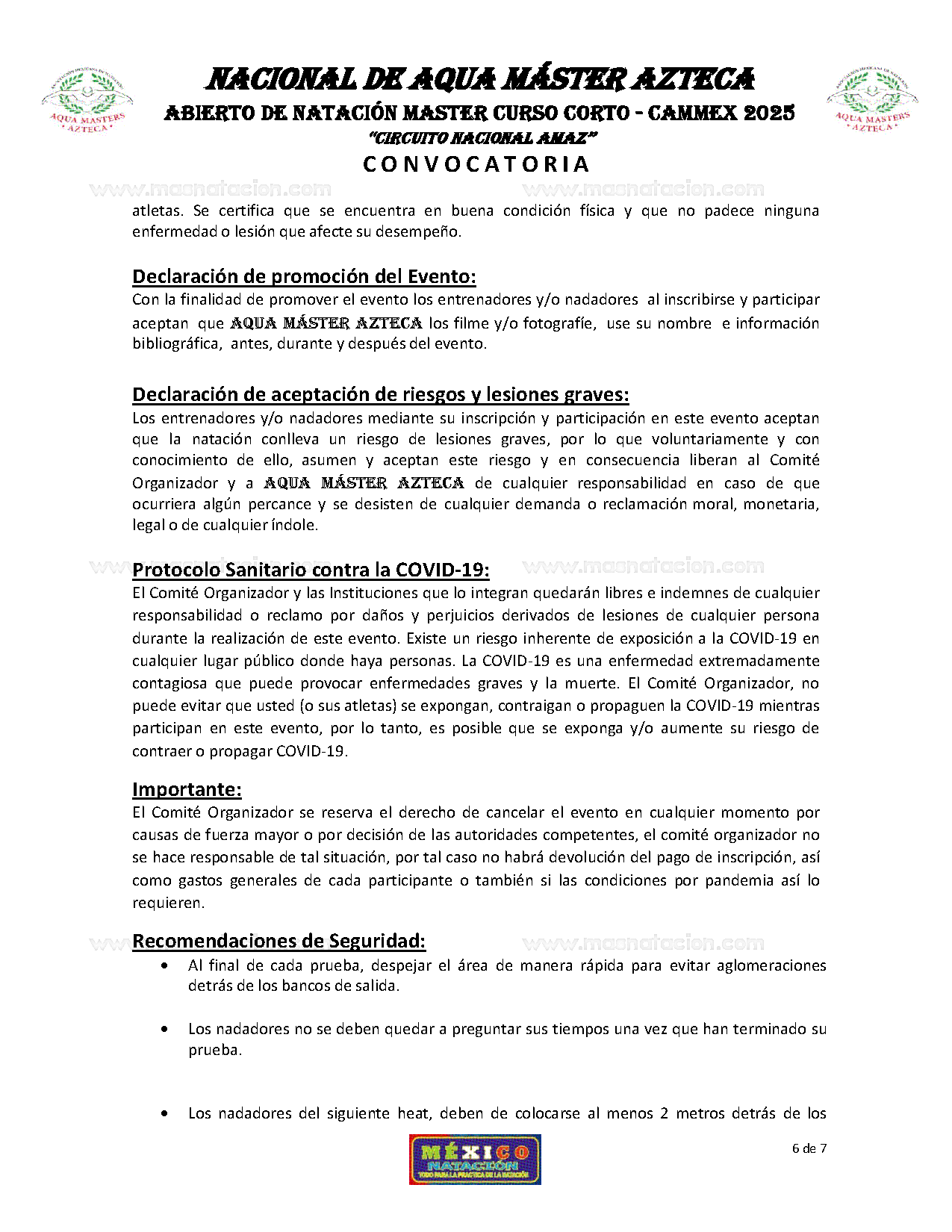 Nacional de Aqua Máster Azteca Abierto de Natación Master Curso Corto 2025 - Página 6