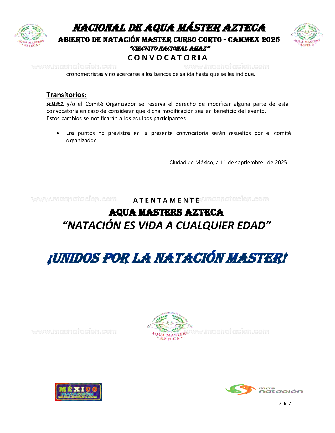 Nacional de Aqua Máster Azteca Abierto de Natación Master Curso Corto 2025 - Página 7
