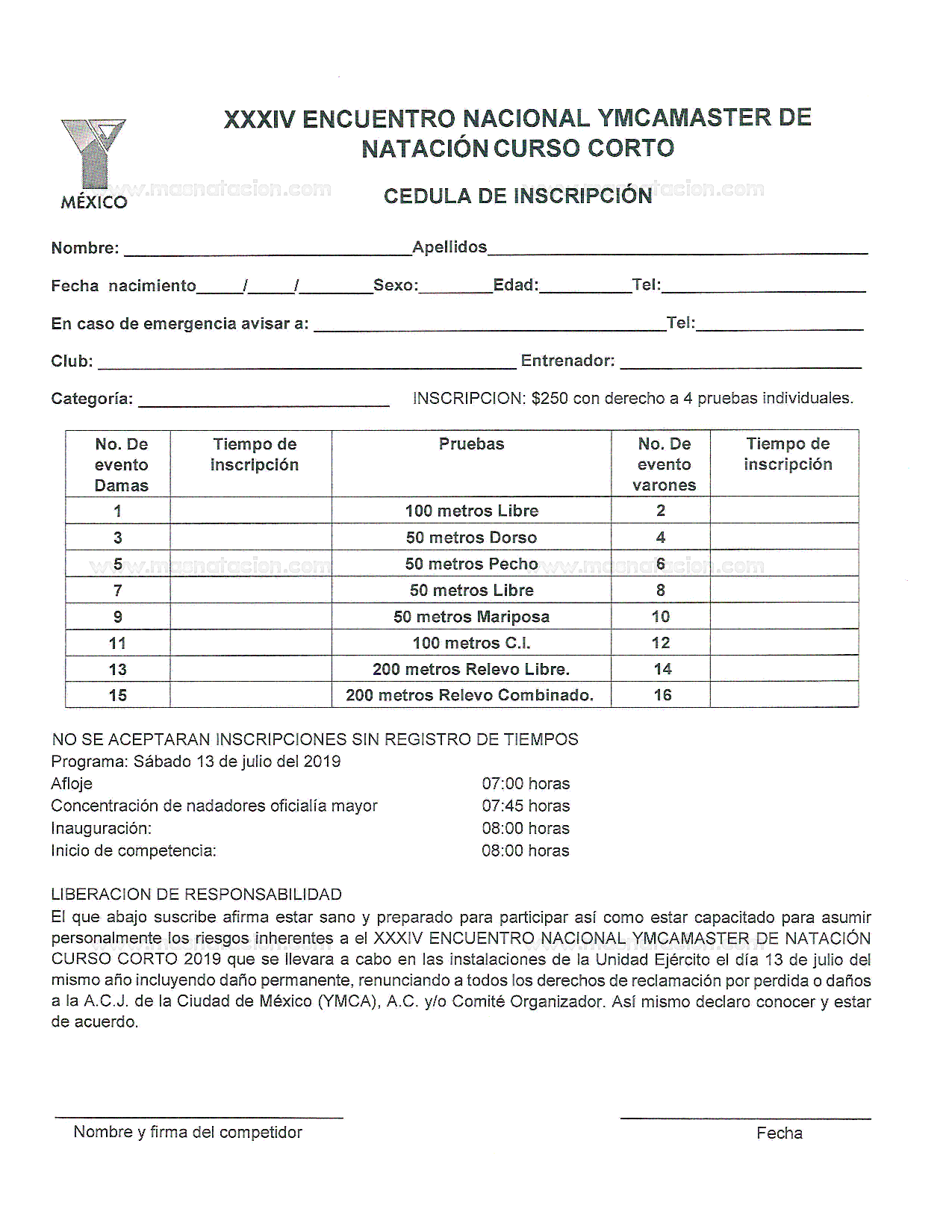 XXXIV Encuentro Nacional Ymca Master de Natación Curso Corto 2019 - Página 7