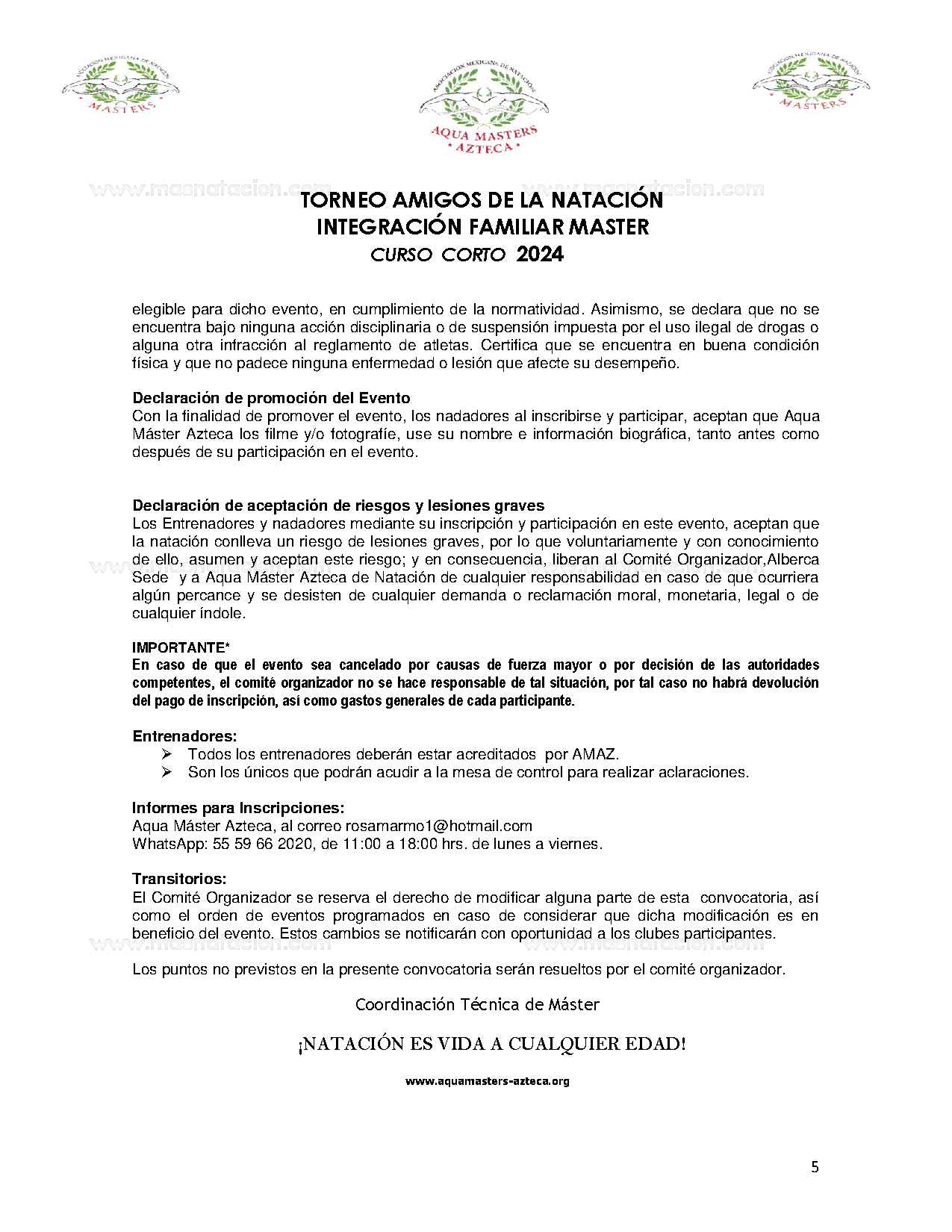 Circuito Nacional Aqua Máster Azteca ¡42 Años De La Fundación De La Natación Máster En México! 2024 - Página 5