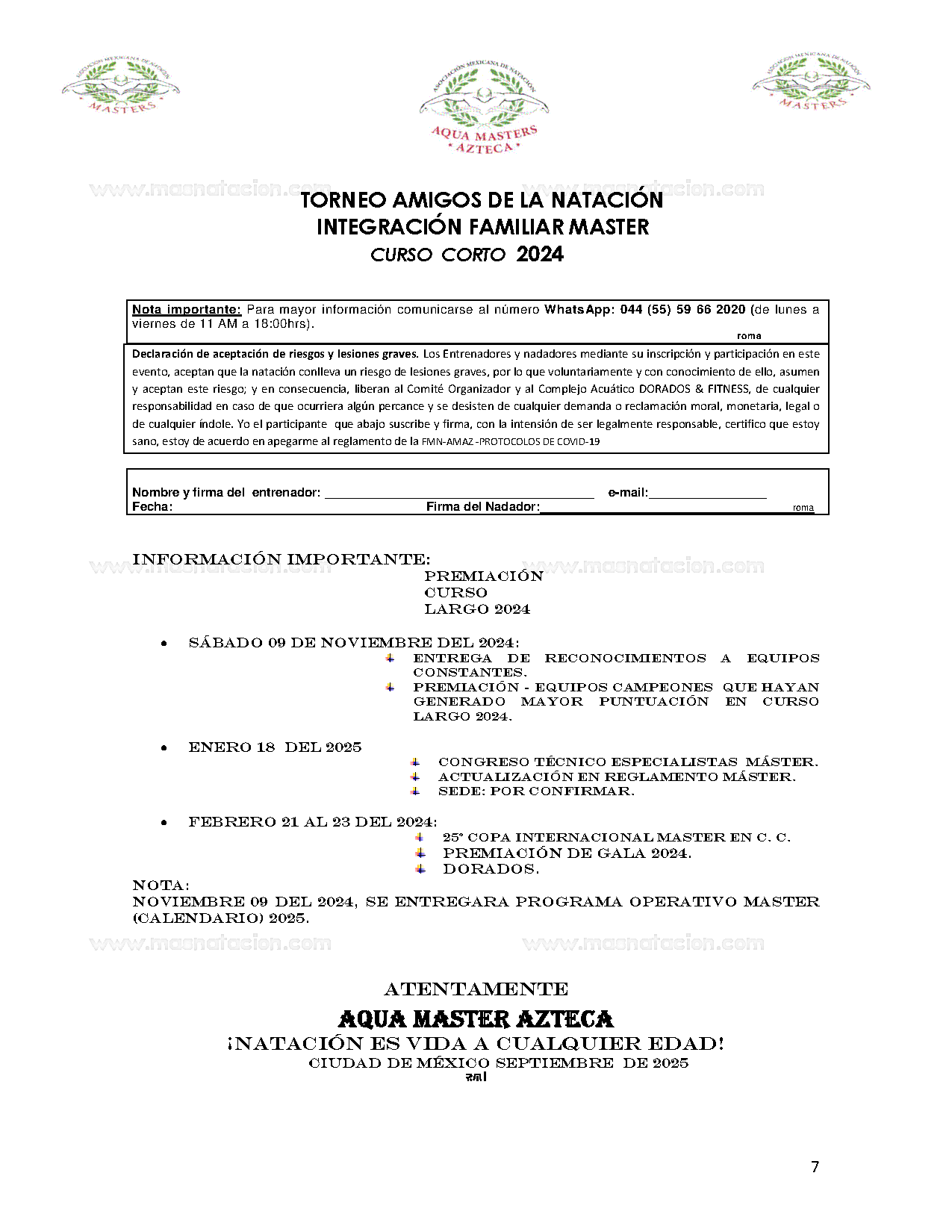 Circuito Nacional Aqua Máster Azteca ¡42 Años De La Fundación De La Natación Máster En México! 2024 - Página 7