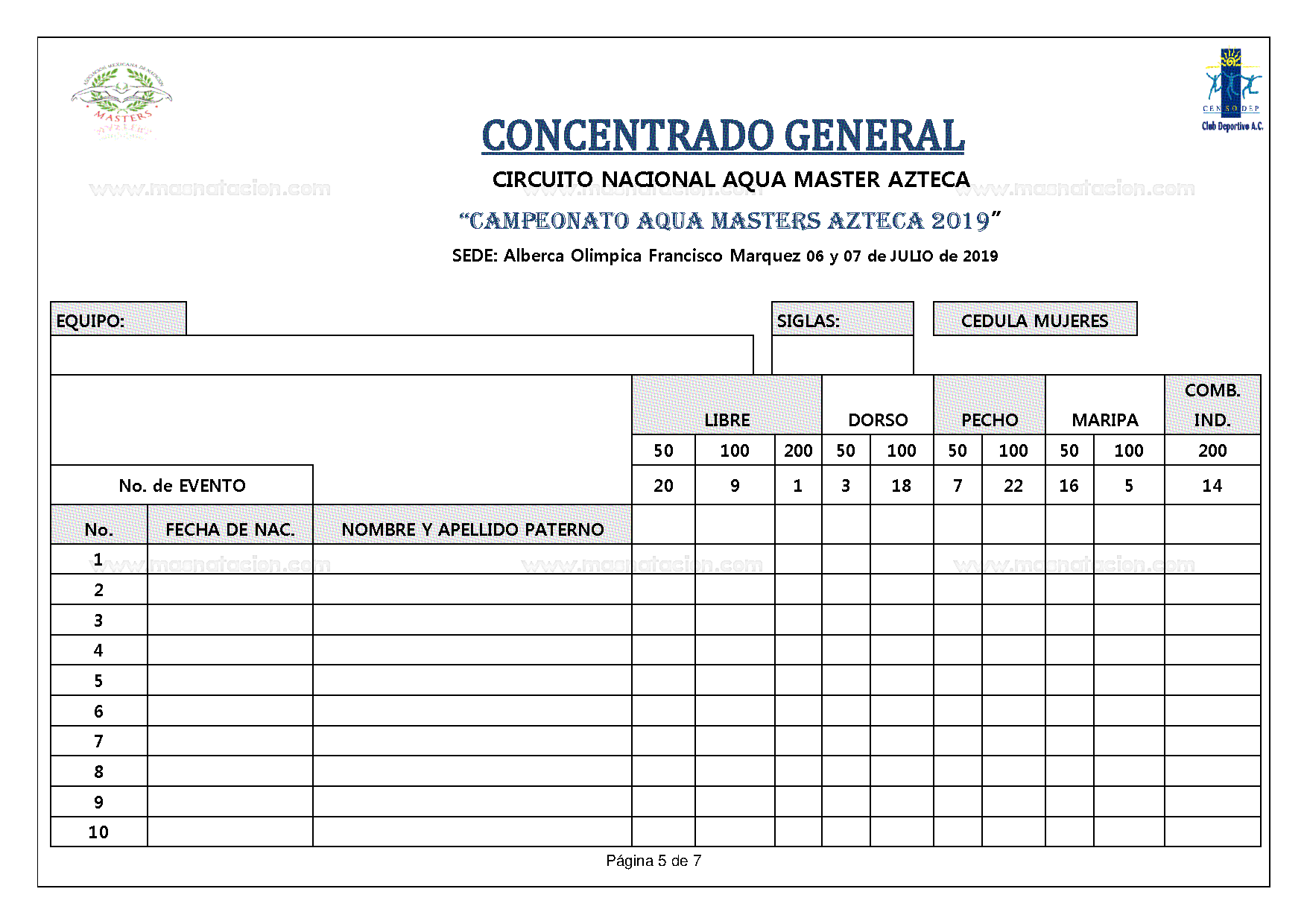 Abierto de Natación Masters Curso Largo Campeonato Aqua Masters Azteca 2019 - Página 5