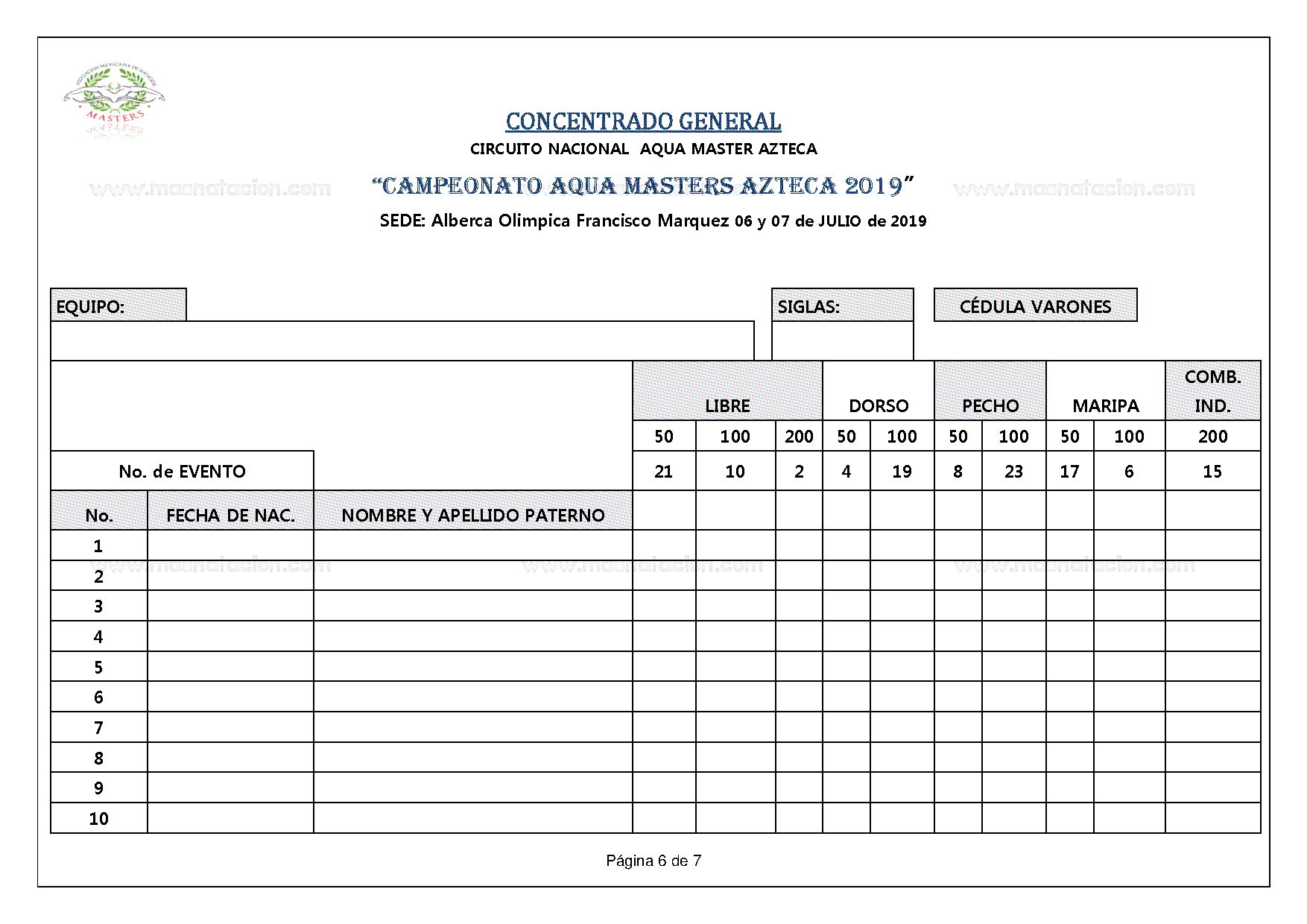 Abierto de Natación Masters Curso Largo Campeonato Aqua Masters Azteca 2019 - Página 6