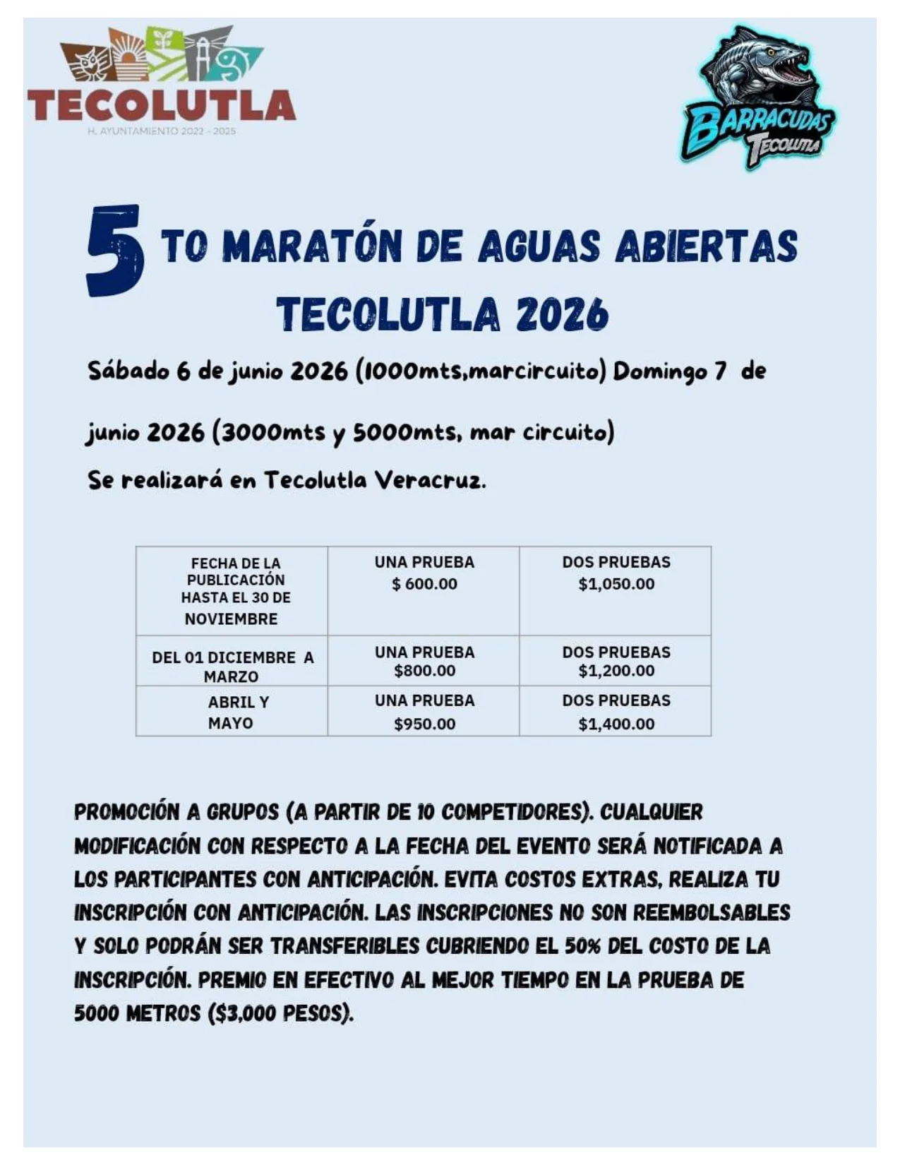5to Maratón de Aguas Abiertas TECOLUTLA 2026 - Página 1