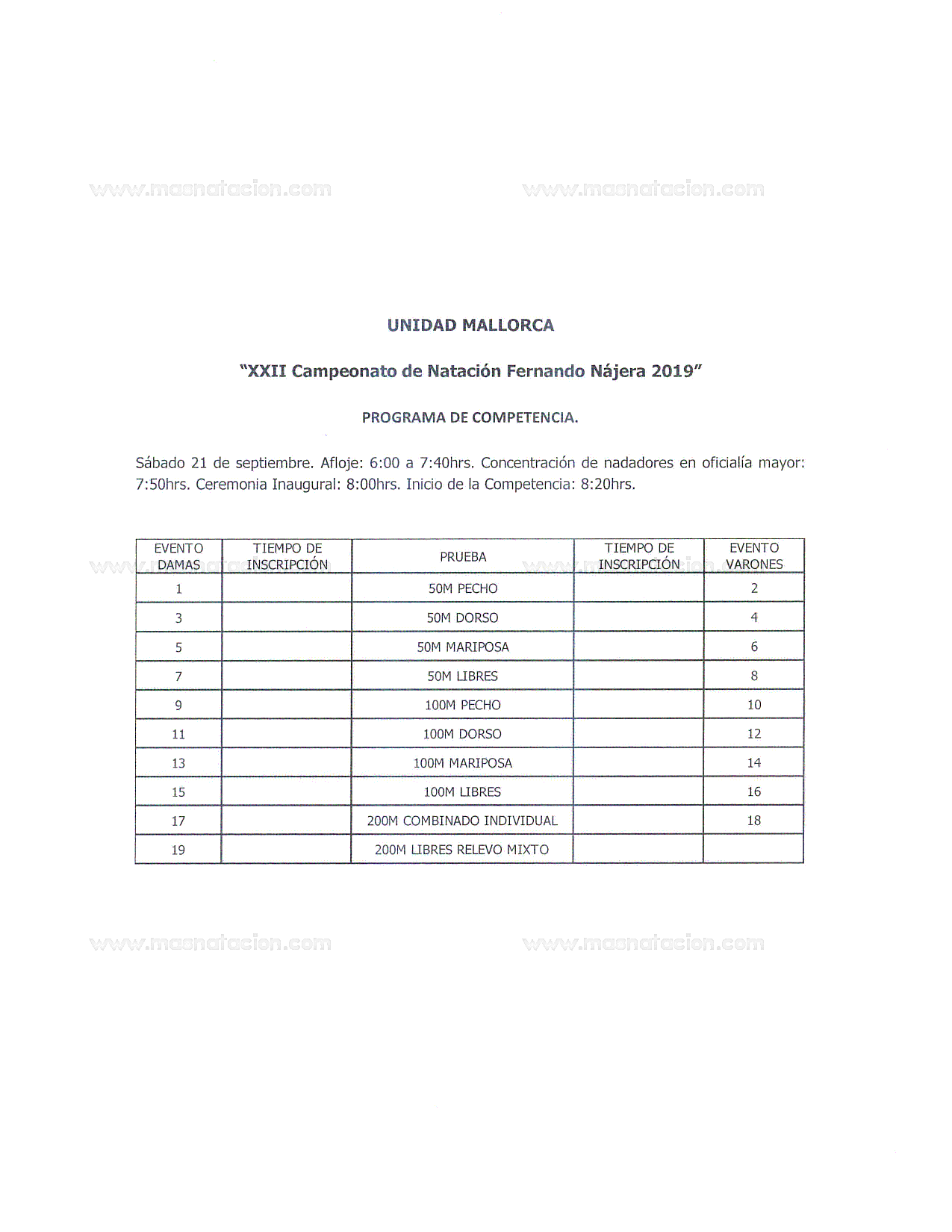 XXII Campeonato de Natación Curso Largo Fernando Nájera 2019 - Página 5
