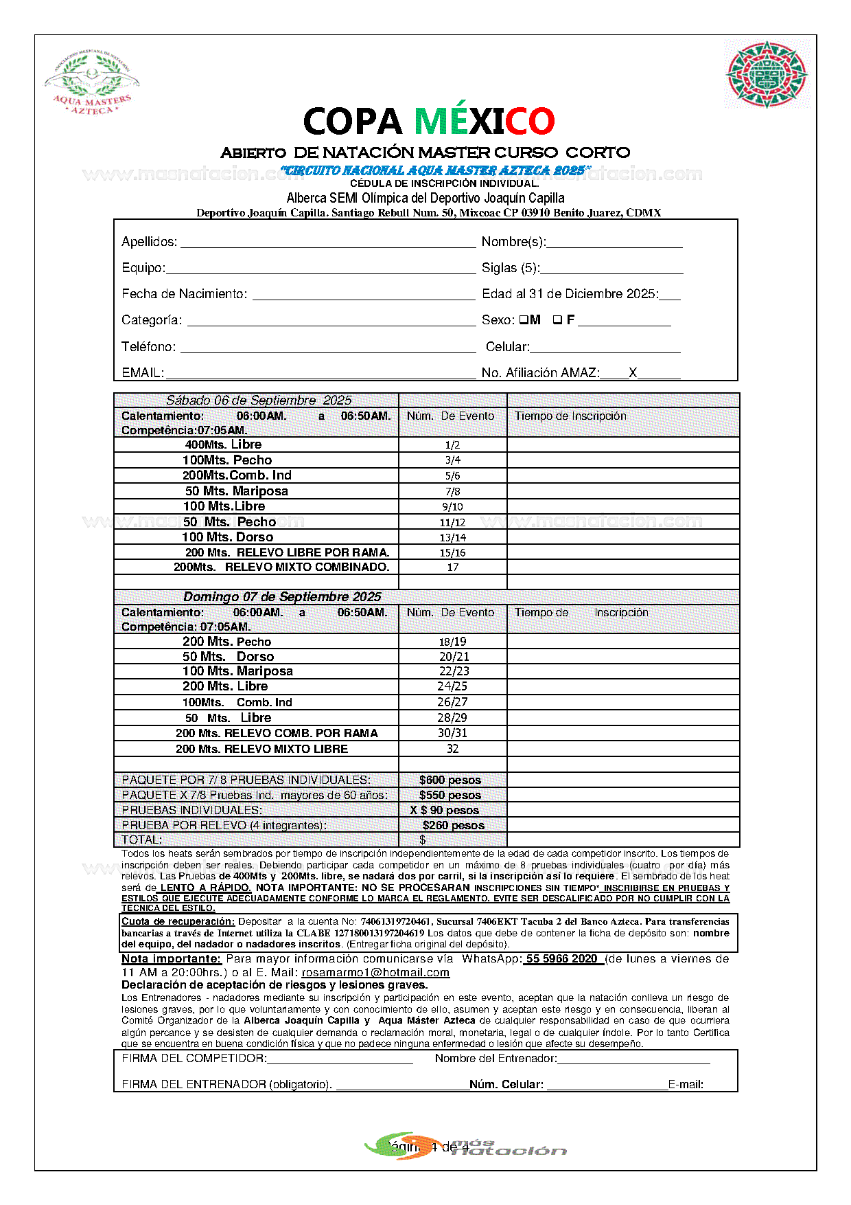 Copa México Abierto Natación Master Curso Corto Circuito Nacional Aqua Master Azteca 2025 - Página 4