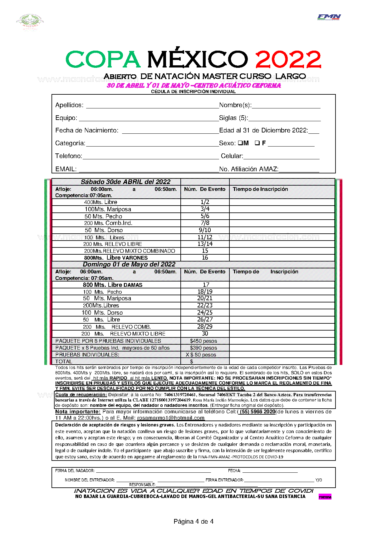 Copa México 2022 Abierto de Natación Master Curso Largo - Página 4